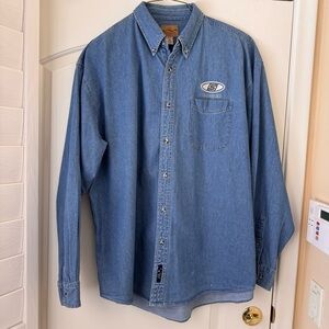 Port Authority Motorsports Blue Long Sleeve Denim Button Shirt Mens 3XL